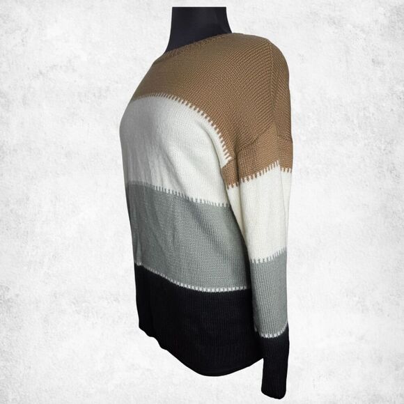 Angashion Colorblock Sweater XL – Neutral Brown Gray Black Knit Pullover - Picture 4 of 7